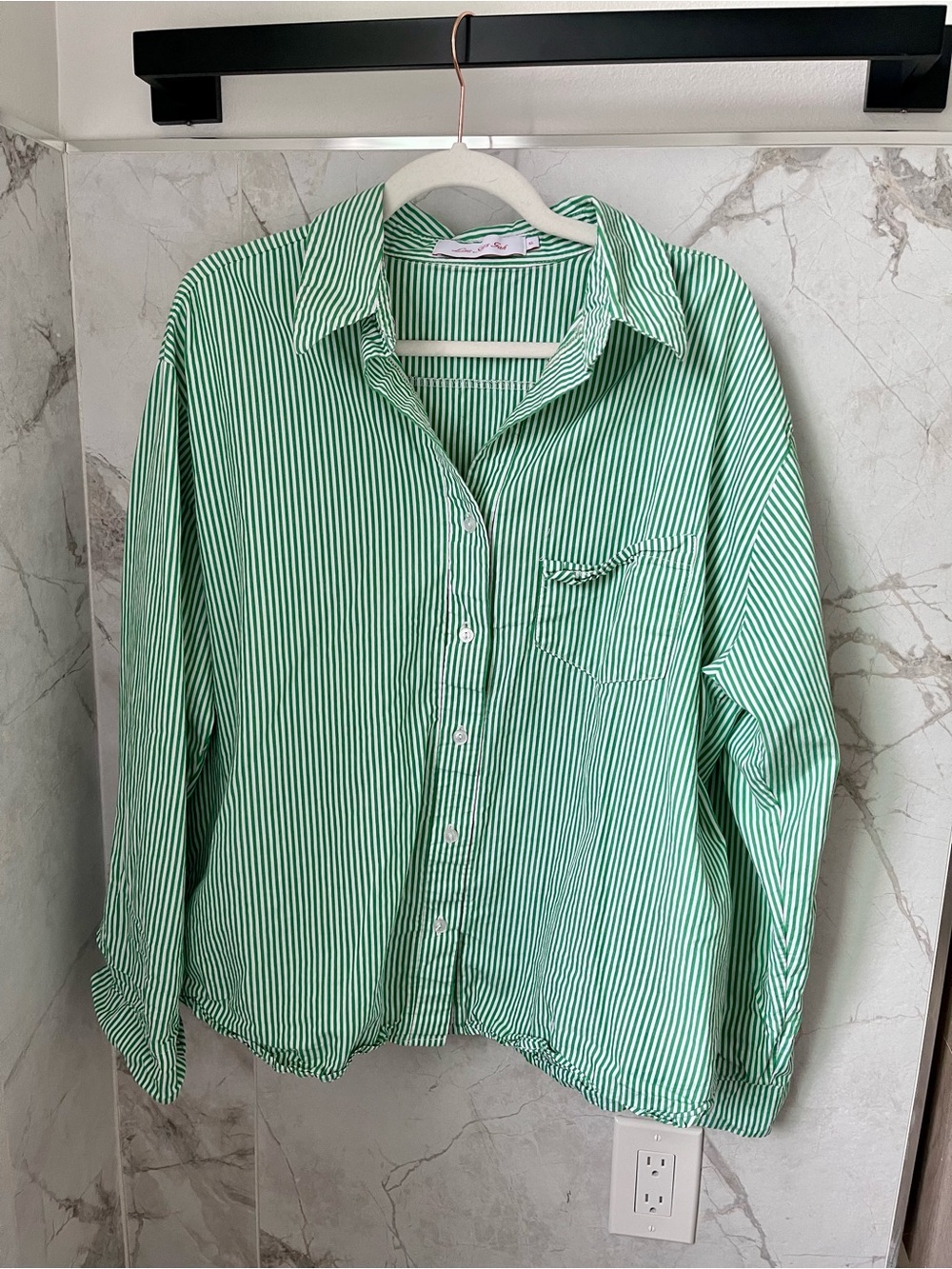Lisa Says Gah Green and White Striped Button Down Shirt